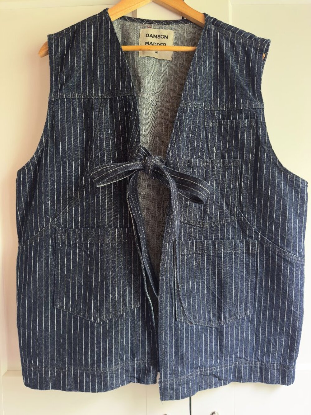 Damson Madder Dilly Denim Tie Front Vest Gilet Indigo US 16 UK 20